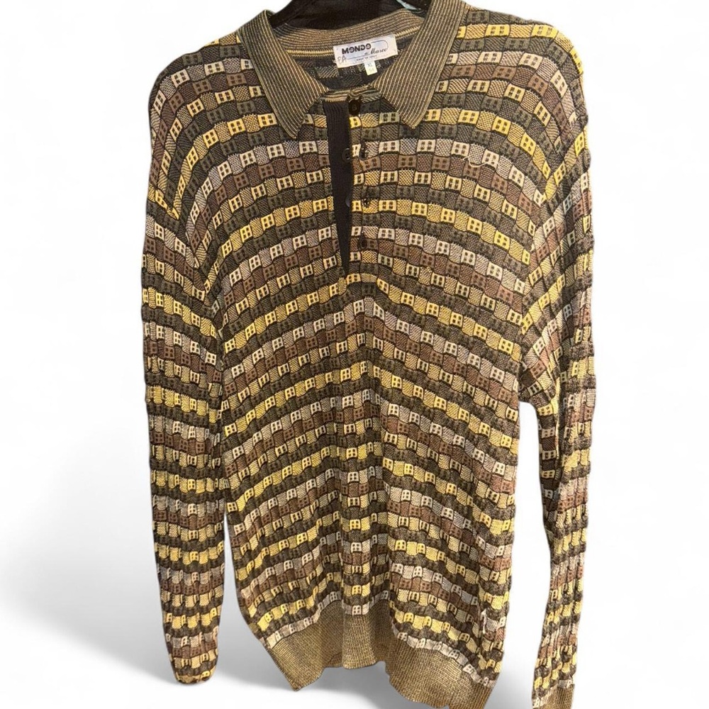 VINTAGE MONDO DI MARCO ITALIAN BROWN AND GOLD CARDIGAN SWEATER XL